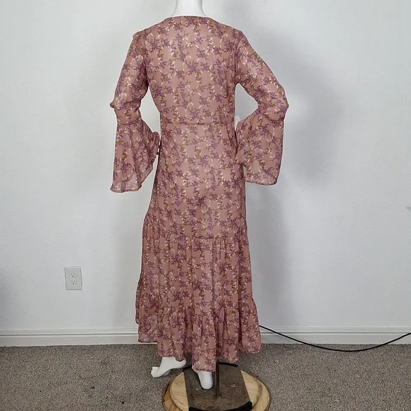 Natural Life Boho Floral Cottagecore Prairie Feminine Bell Sleeve Maxi Dress *M - Picture 7 of 13